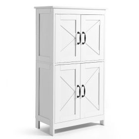 Wooden Bathroom Floor Cabinet Storage Organizer Adjustable Shelf White