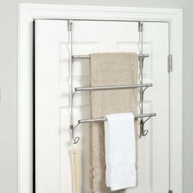 SnugFit Over-the-Door 3-Tier Towel Bar with 2 Hooks, Satin Nickel