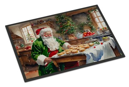 NEW Cookies with Santa Claus Father Christmas Doormat Front Door Mat Indoor Outdoor Rugs for Entryway, Non Slip Washable Low Pile, 18H X 27W