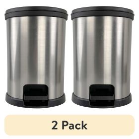 (2 pack) Bathroom Trash Can, 1.5 Gallon, Plastic Round Step Garbage Bin, Silver
