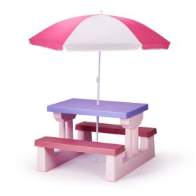 Kids Outdoor Table and Chair Sets with Removable Umbrella, Kids Picnic Table for Backyard Garden Patio, Pink & Purple