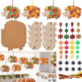 8 Pcs Fall Hedgehog Craft Kits Fall Leafy Hedgehog Ornaments Decorations Art Sets with Maple Leaves Wiggle Eyes for Thanksgiving Party Art Activi