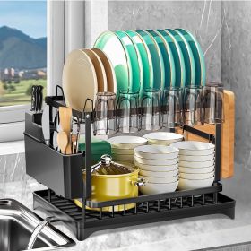 2 Tier Dish Racks for Kitchen Counter, Dish Drying Rack with Dish Drainer, Durable Stainless Steel Dish Rack Drain Set with Utensil Holder