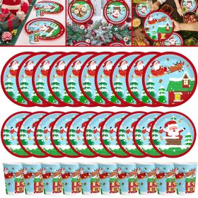 30Pcs Christmas Party Tableware Set 7 and 9 Inch Elk Claus Paper Plates 3.5 Inch Paper Cup Cute Xmas Disposable Cups for Xmas Holiday Dinner Supp (Color: Multicolor)